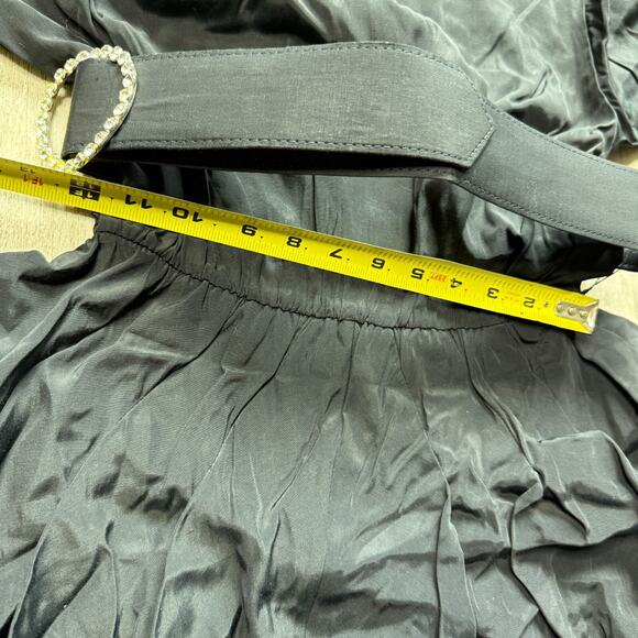 Vintage 70s Positively Ellyn Black Satin Jumpsuit Women’s 6 Belted Glam Romper - Picture 9 of 16